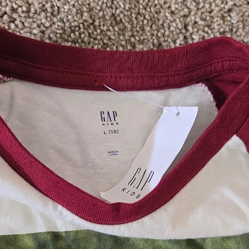 GAP Long Sleeve Raglan Tee - Cream Body with Burgundy Sleeves